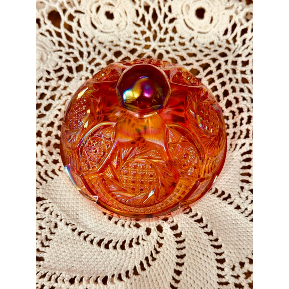 Vintage Indiana Carnival Glass Heirloom Series Sunset Red Butter Dish 1970s - Picture 9 of 12